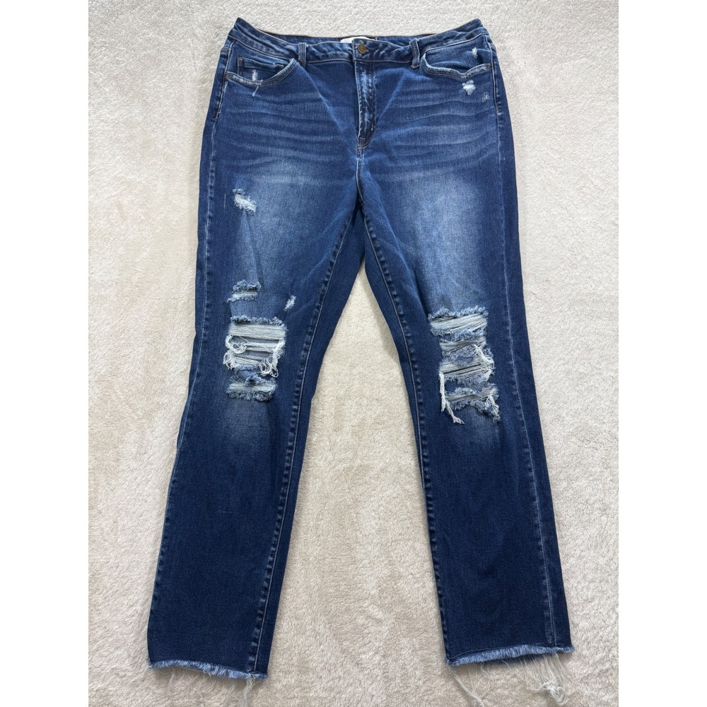 Mica Womens Distressed Raw Hem Straight Leg Blue Jeans‎ 32 Meas: 35x29.5